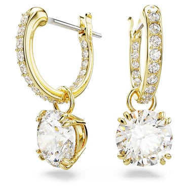 Swarovski Stilla Drop Earrings, Round Cut, White, Gold-Plated on Sale